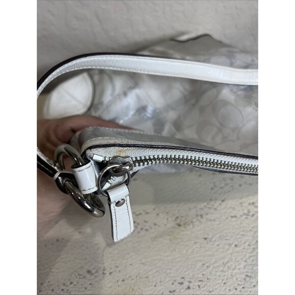 COACH (2008) GRAY WHITE Silver Patchwork Shoulder Hobo BAG 13496 - Picture 10 of 11